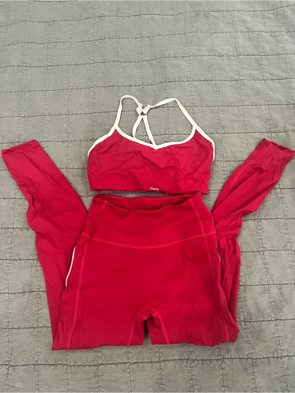 Women's High-Rise Red Leggings with Matching Sports Bra - Performance Set